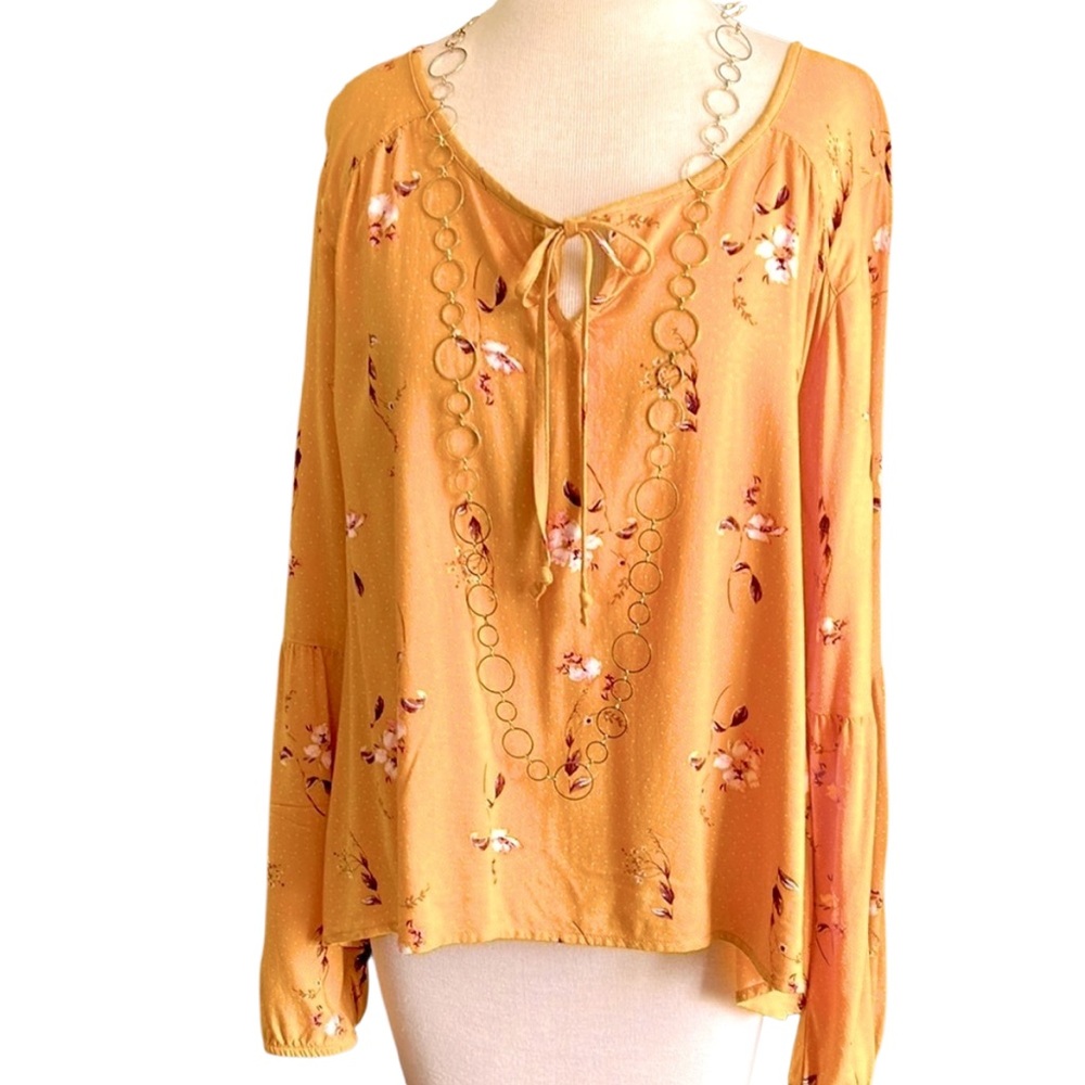 Golden Yellow Floral Long Sleeve Women’s Blouse Arizona XXL